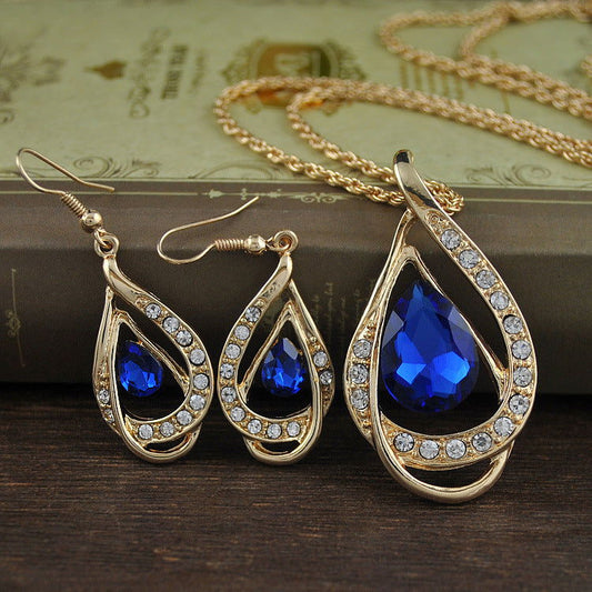 Double Drop Crystal Set Necklace Earrings - Fresh Fashion Finds -  - #tag1#