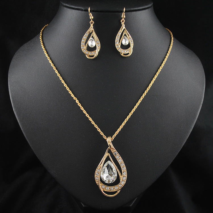 Double Drop Crystal Set Necklace Earrings - Fresh Fashion Finds -  - #tag1#