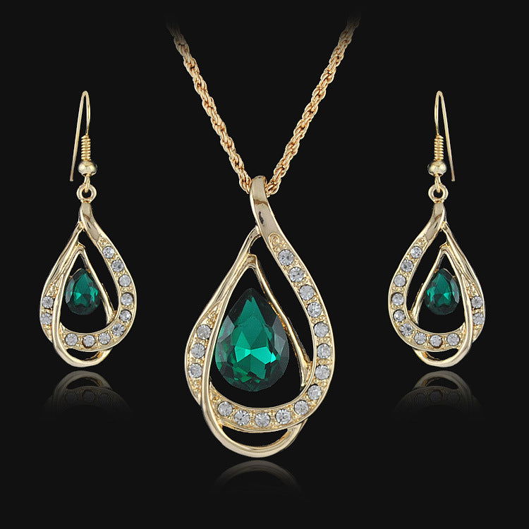 Double Drop Crystal Set Necklace Earrings - Fresh Fashion Finds -  - #tag1#