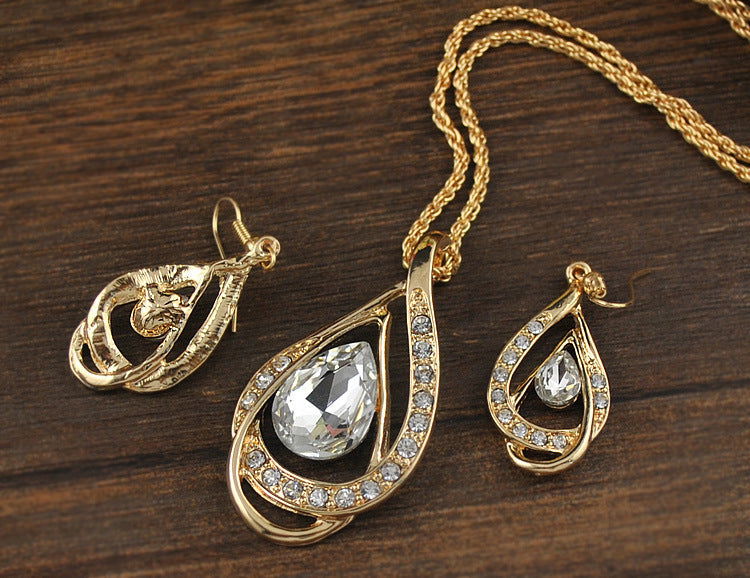 Double Drop Crystal Set Necklace Earrings - Fresh Fashion Finds -  - #tag1#