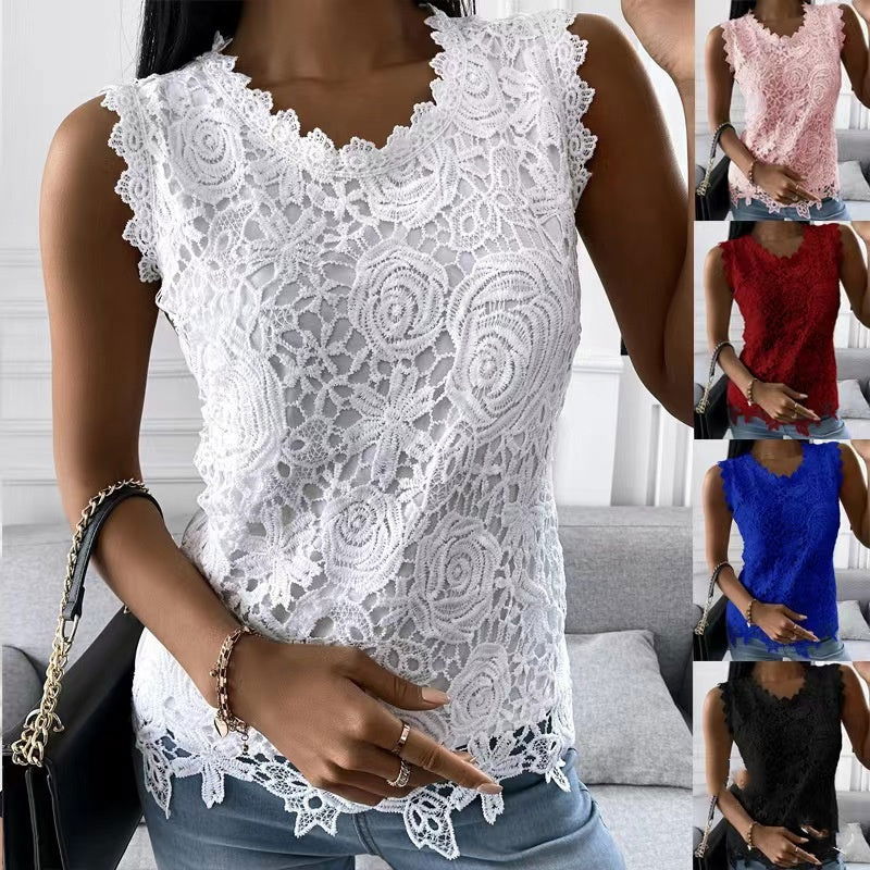 Flowers Lace Vest Women Summer Tops S-5XL - Fresh Fashion Finds -  - #tag1#